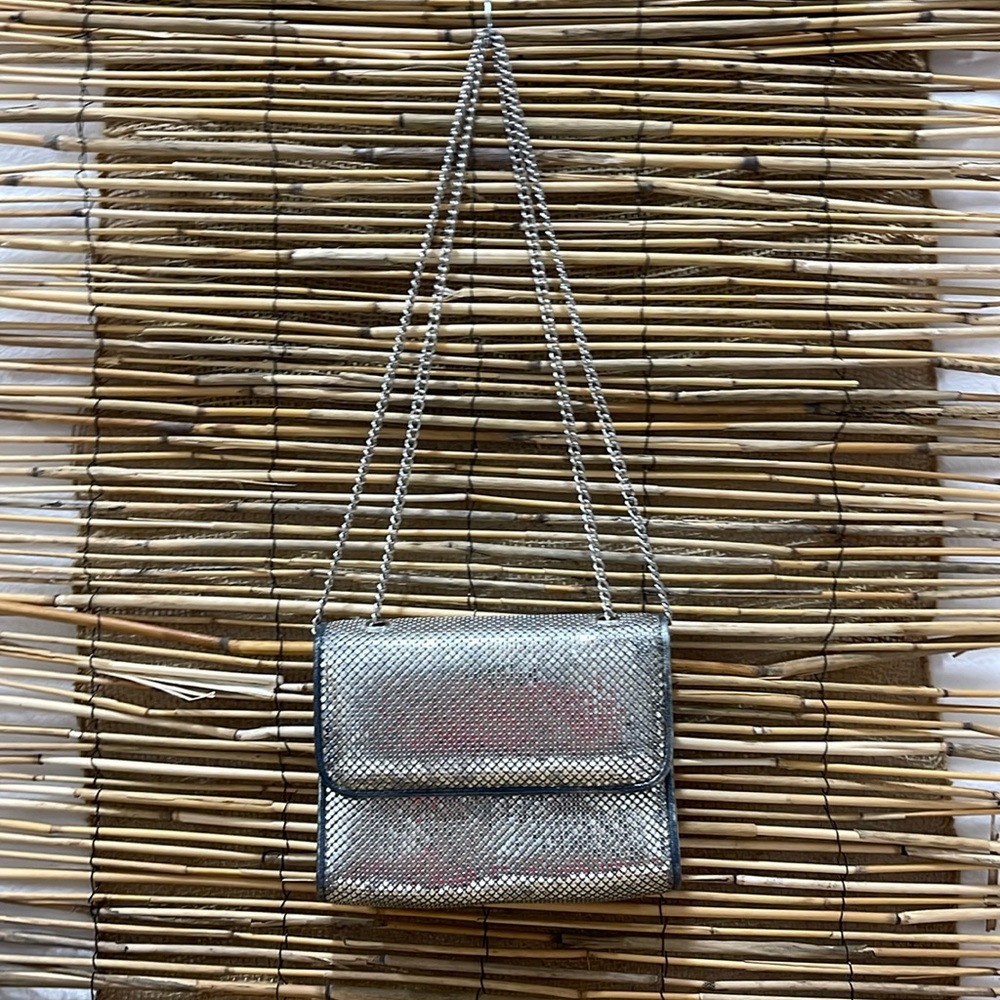 Whiting and Davis Silver Chainmail Envelope Mesh Purse Chain Strap With Mirror